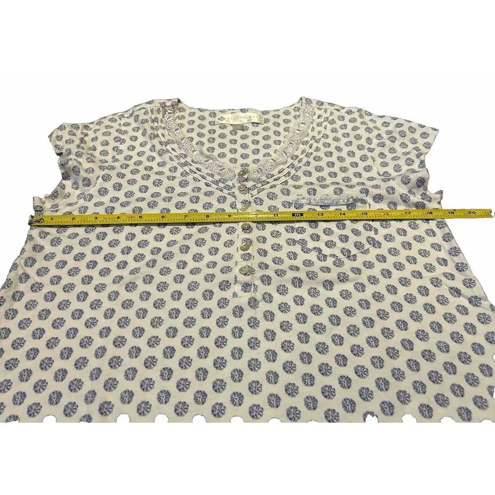 Eileen West‎ Nightgown Sz Small Knee Length Lace Detail Cotton Geometric Print